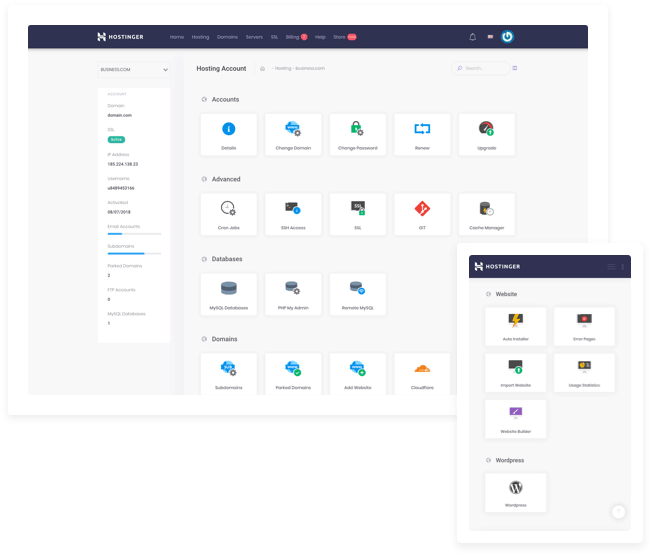 Hostinger easy to use dashboard
