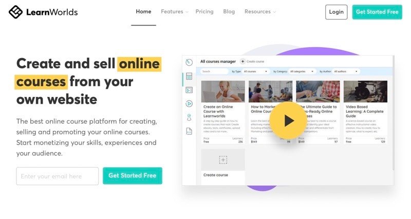LearnWorlds Create & Sell Online Course Home Page