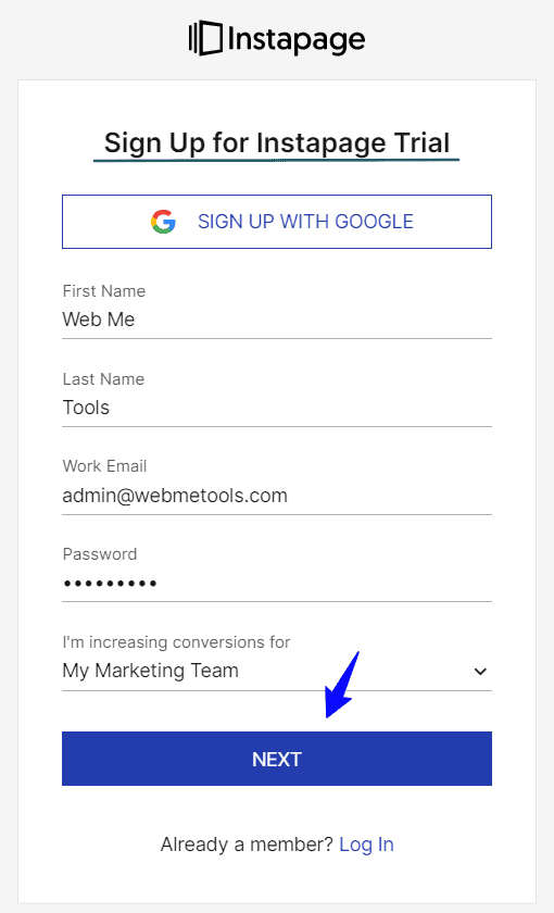 Instapage Free Trial Sign Up