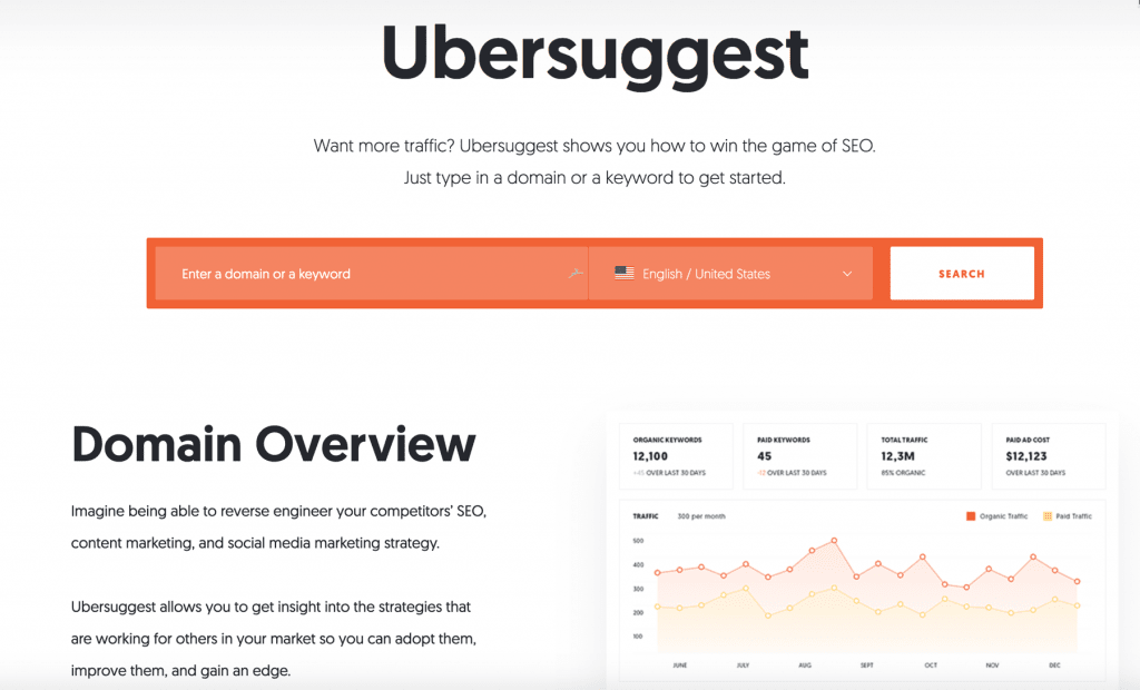 UberSuggest mainpage UberSuggest mainpage
