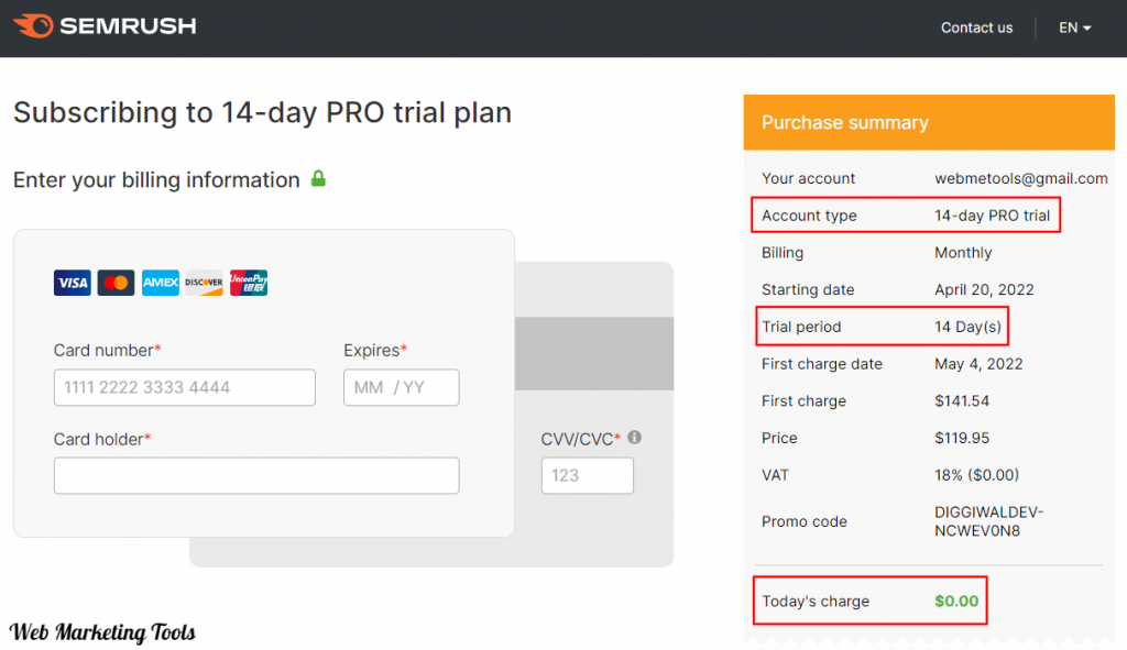 Semrush 14 day trial checkout page diggiwaldev promo Semrush 14 day trial checkout page diggiwaldev promo