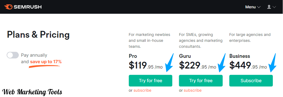 Semrush Plans Pricing Semrush
