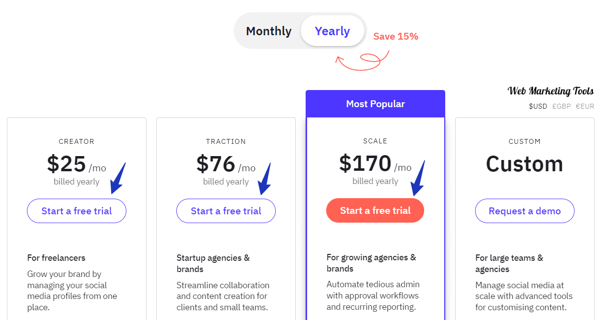 Sendible Pricing Plans Yearly