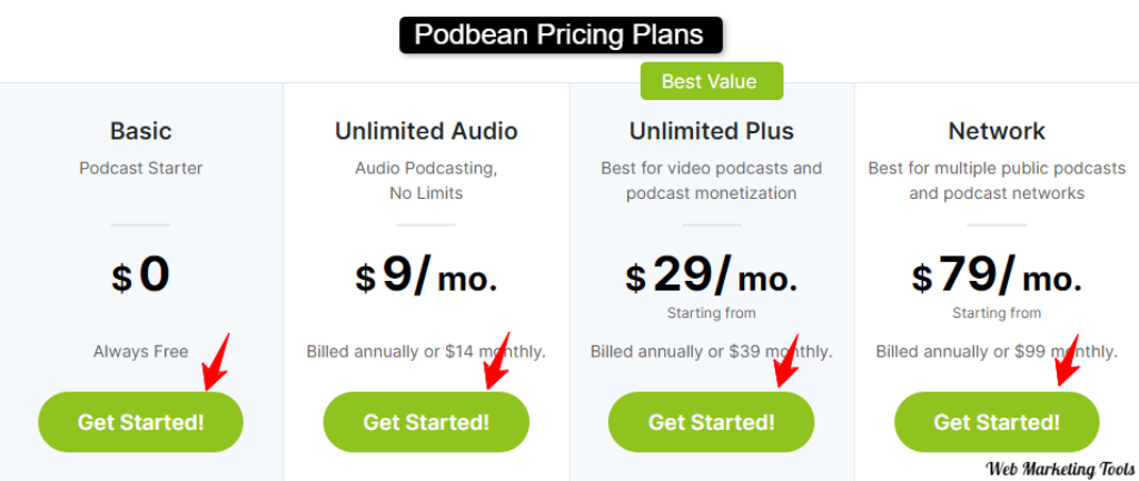 Podbean Podcast Pricing Podbean Podbean Plans