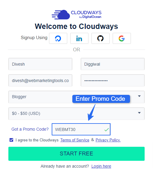 Cloudways Accont Sign Up using WEBMT30 Promo Code Cloudways Accont Sign Up using WEBMT30 Promo Code