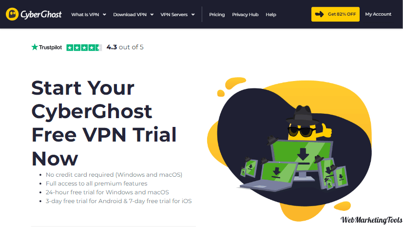 CyberGhost free trial homepage