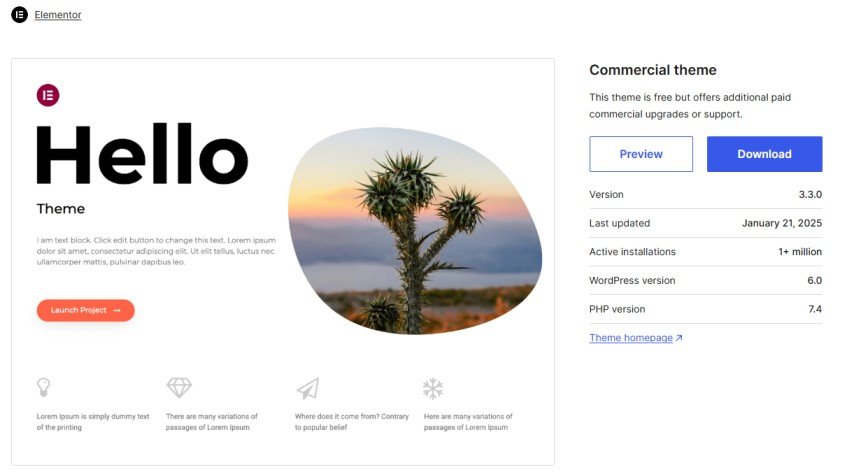 Elementor Hello Theme Homepage