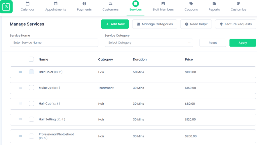 unlimited services on BookingPress