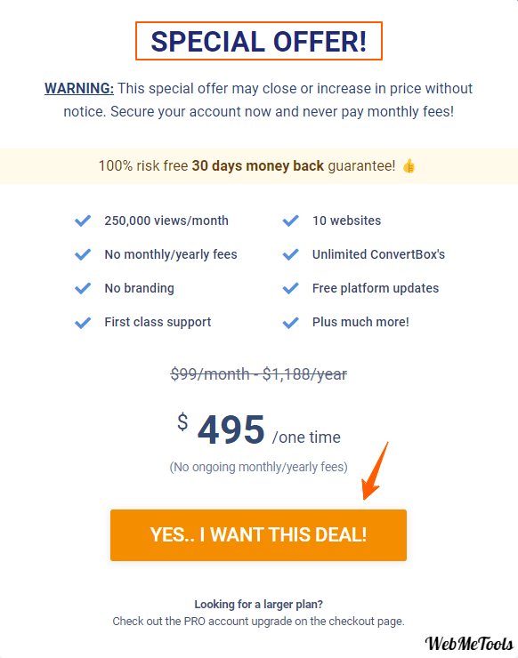 ConvertBox Lifetime Deal Price Regular